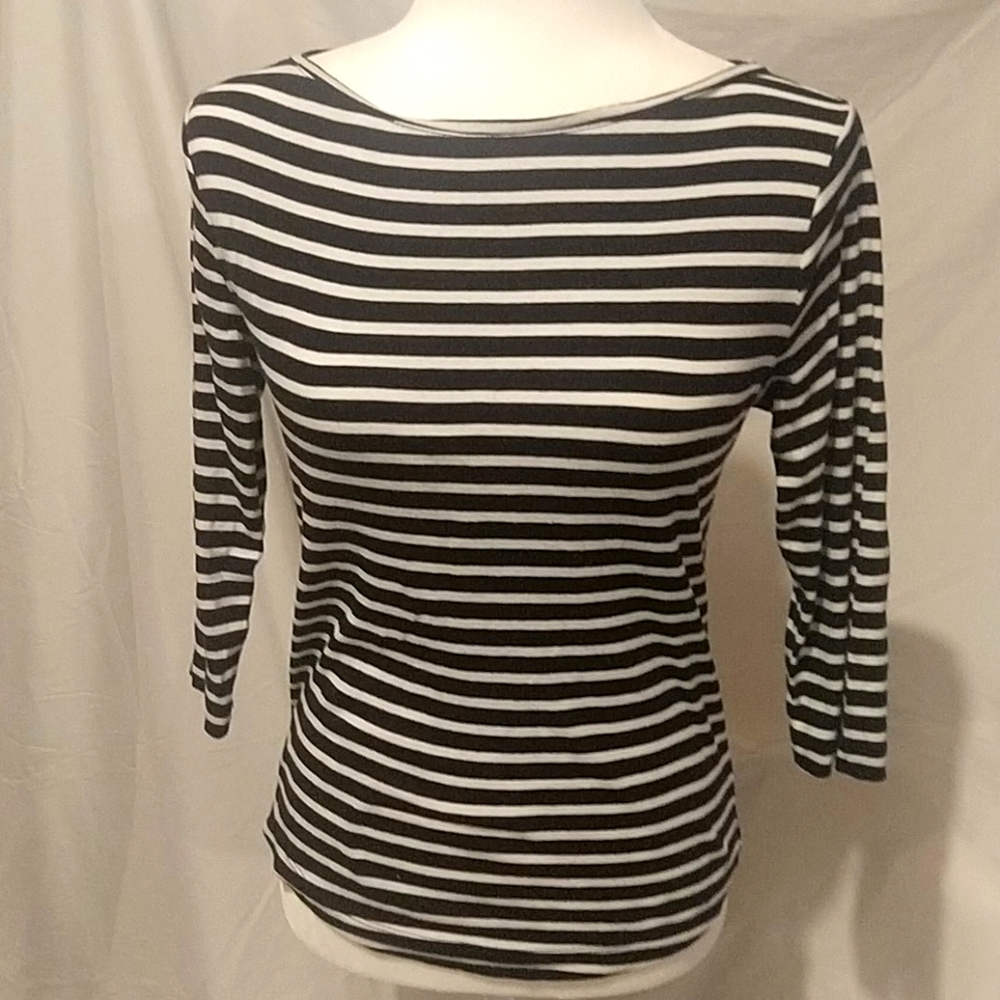 Ann Taylor navy ivory stripe tee